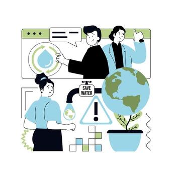 Nature and ecology concept for modern web design. People saving water resources, reduce waste, care for environment and nature, cooperating and supporting eco responsibility. illustration. vector