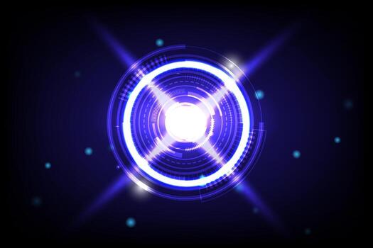 Bright futuristic digital interface with glowing blue rings, abstract light effects and virtual technology design on dark background vector