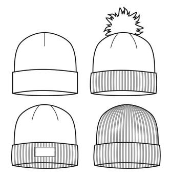 Wool caps, flat beanie templates vector