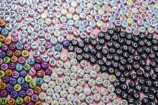 sweet multicolored alphabet background. Isolated, Flat Lay, Copy space, top view, space for text. photo