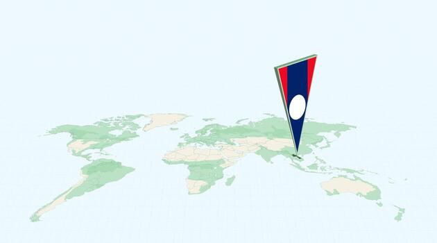 Highlighted Laos on Global Map with 3D Flag Location Pin of Laos. vector