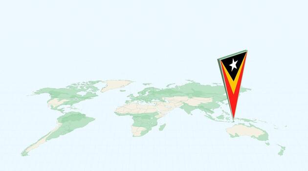 Highlighted East Timor on Global Map with 3D Flag Location Pin of East Timor. vector