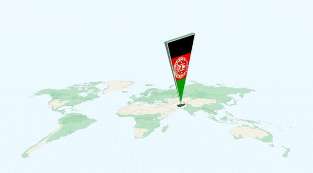 Highlighted Afghanistan on Global Map with 3D Flag Location Pin of Afghanistan. vector