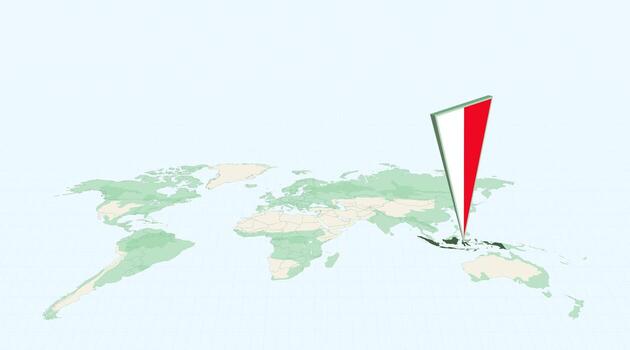 Highlighted Indonesia on Global Map with 3D Flag Location Pin of Indonesia. vector