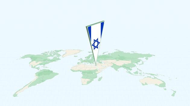 Highlighted Israel on Global Map with 3D Flag Location Pin of Israel. vector