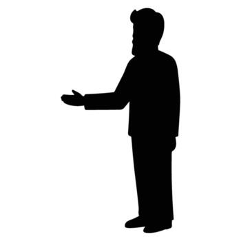 Mysterious Man in Suit Silhouette Gesturing Invitation Against White Background - Dramatic and Enigmatic Image vector