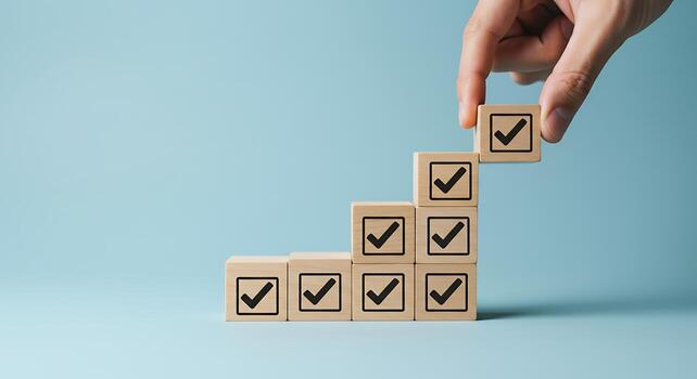 Building a Progress Ladder with Checkmark Blocks for Achieving Goals photo