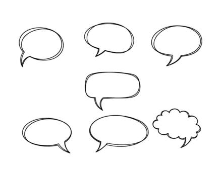 Collection of hand drawn speech bubbles and thought clouds isolated on a white background vector