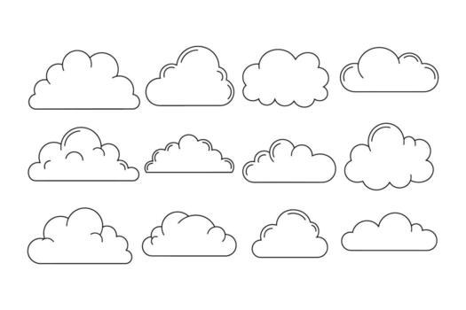 Hand Drawn Cloud illustrations isolated on a white background representing weather and sky elements vector