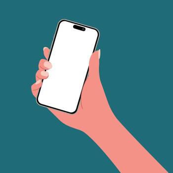 A hand using a smartphone with blank screen isolated on background vector
