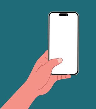 A hand using a smartphone with blank screen vector