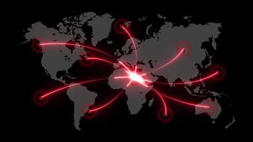 Digital world map of global interconnectedness animation isolated on black background video