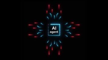 AI agent icon, working with virtual reality circuit board animation Isolated on Black Background video