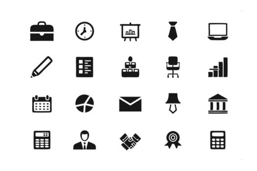 Collection of business and office icons representing various professional activities and concepts for digital design vector
