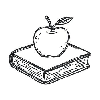 Learning and knowledge with an apple on a book vector