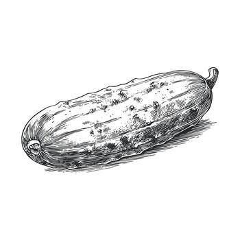 Fresh cucumber drawing for culinary and garden design projects vector