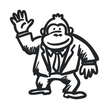 Fun monkey character dressed in a suit waving hello vector
