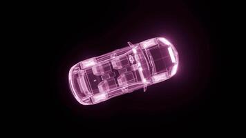 topp 4k animering av roterande holografiska bil trådmodell med lysande neon rader den där mjukt förändra färger, trogen digital fordon modell perfekt för bil, sci-fi, och teknologi projekt. video