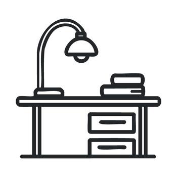 Modern workspace design with desk lamp and books vector