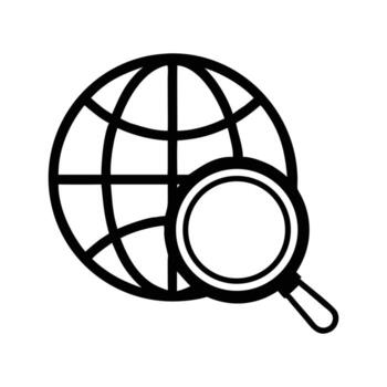 Globe with a Magnifying Glass Icon White Background Line Art vector