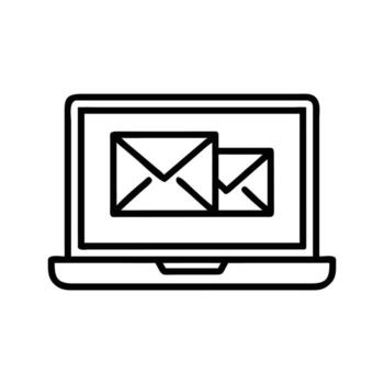 ordenador portátil mostrando mensajes íconos en contorno estilo en blanco antecedentes vector