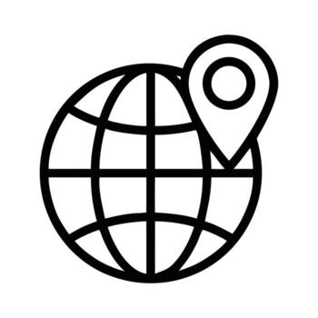 World Globe with Location Pin Icon in Black Outline Style on White Background vector