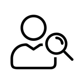 User Profile Icon with Magnifying Glass Outline Style on White Background vector