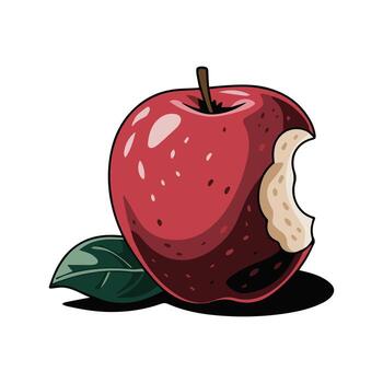 Red Apple with a Bite, Bitten Apple Illustration with a Leaf vector