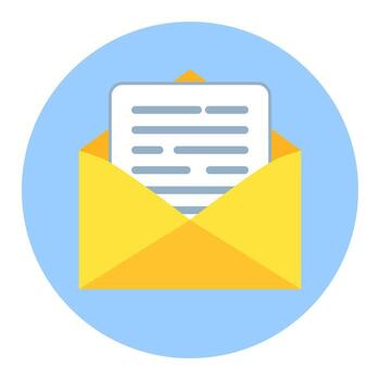 Email Icon. Open envelope with letter. Mail and messaging icon in flat style vector
