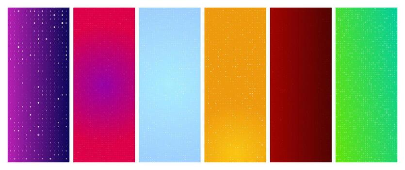 Set of six abstract gradient geometric backgrounds with squares. Pixel backgrounds with empty space. Color illustration vector