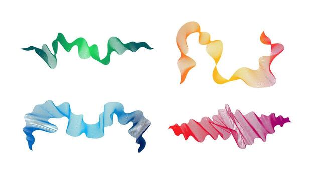 curvo ondulado rayas. conjunto de cuatro resumen de colores degradado ola líneas en blanco antecedentes. color ilustración vector