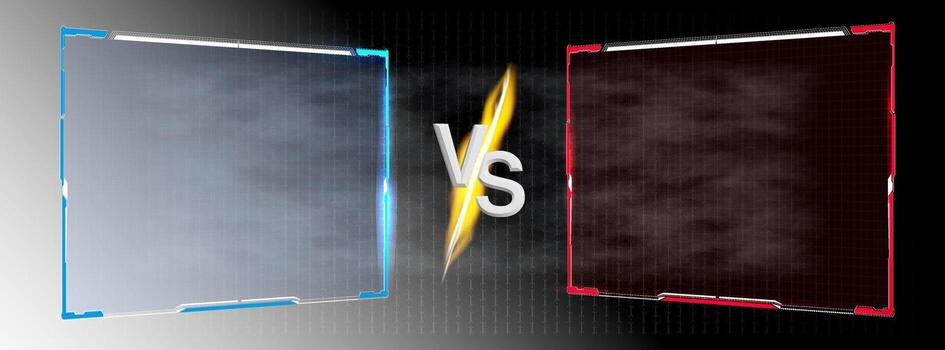 A vibrant setup presents two contrasting backgrounds, one blue and one red, while a pronounced central clash symbol emphasizes competition, creativity, and excitement in the atmosphere vector