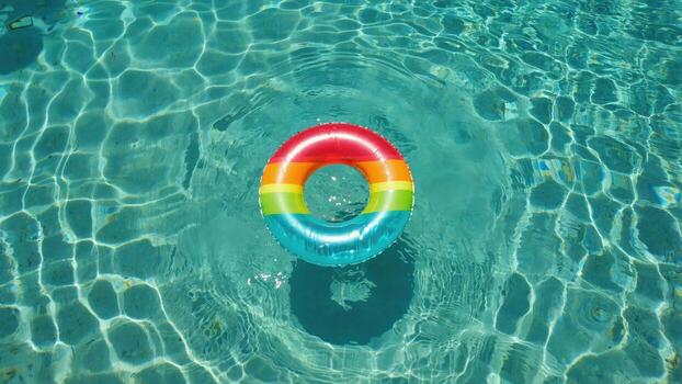 A bright inflatable circle floats in a pool, creating an atmosphere of summer fun and relaxation. The sun's rays are reflected on the water, filling the moment with joy and tranquility. photo