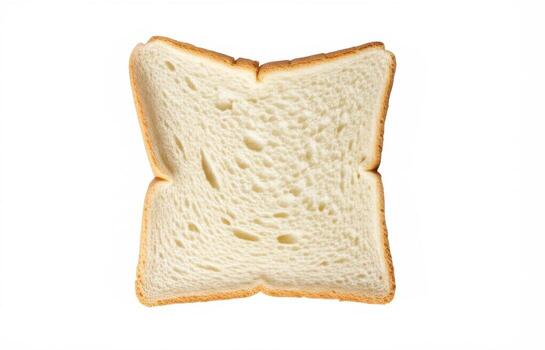 A slice of fresh white bread with a golden crust on a white background, creating a stylish and minimalistic image, ideal for culinary projects and advertising. photo