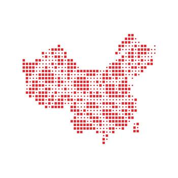 Red dotted square pattern of China map. vector