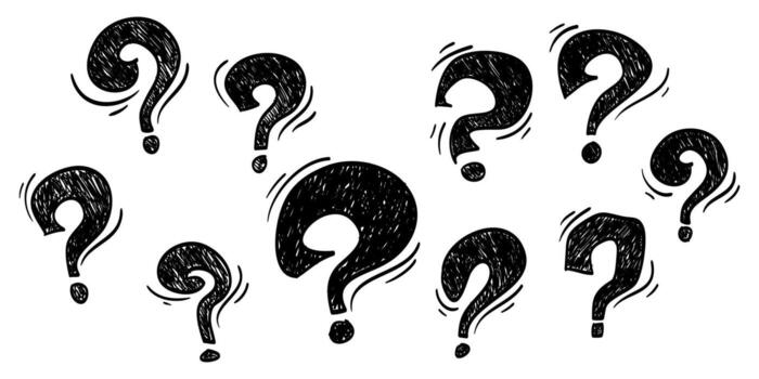 Set of hand drawn question marks. doodle questions marks isolated on black and white vector