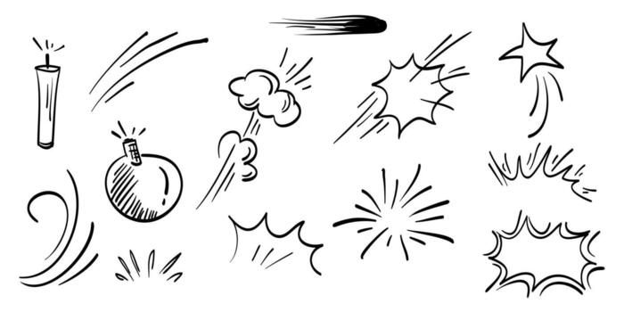 hand drawn set of abstract comic doodle elements. use for concept design. isolated on white background vector