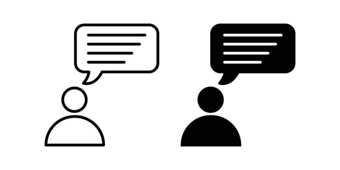 Two people talking with speech bubbles icon. Communication icon set in black flat and line stroke style, vector