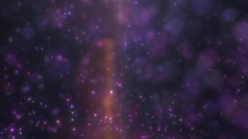 Cosmic background with sparkling purple particles and bokeh lights video