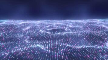 trogen blå och rosa digital partikel fält formning cirkulär virvel former med djup och rörelse video