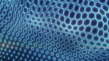slående cyan hexagonal rutnät stretching in i en Vinka, representerar trogen digital nät och strömmande anslutning video