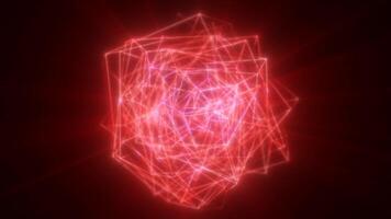 vibrante vermelho brilhando digital esfera com dinâmico interligado linhas e energia faísca efeitos em uma Sombrio fundo video