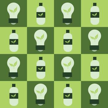 Eco-Friendly Icons Pattern for Environment Day Light Bulb and Bottle with Leaf Symbol vector