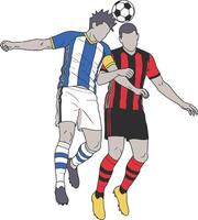 Two Soccer Players Vie for Header in Match vector