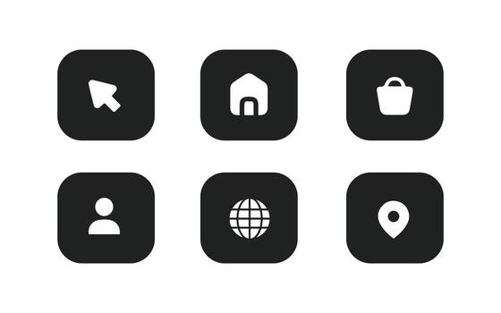 A set of icons that include a house, globe, and other items vector