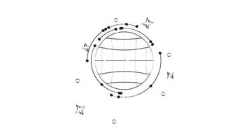 Globe grid with circular data nodes outline hand drawn 2D object animation. Circular structure world. Global network orbiting points animated element handdrawn isolated. Doodle drawing 4K video