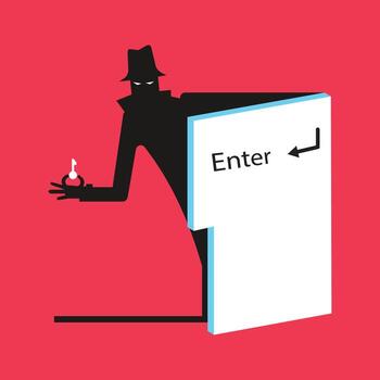 The thief appears on the Enter key and has found the password. vector
