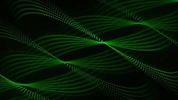 sömlös slinga animering av abstrakt kurva form tillverkad av lysande grön prickar på en mörk bakgrund. trogen skärmsläckare för vetenskap fiktion, programmering och dator teknologi konst. looped 4k 60 fps video