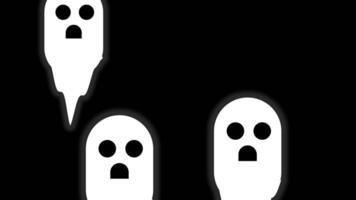Animated white cartoon ghosts float upward on a black background. Minimal, flat 2D animation creating a screen wipe transition effect from bottom to top. video