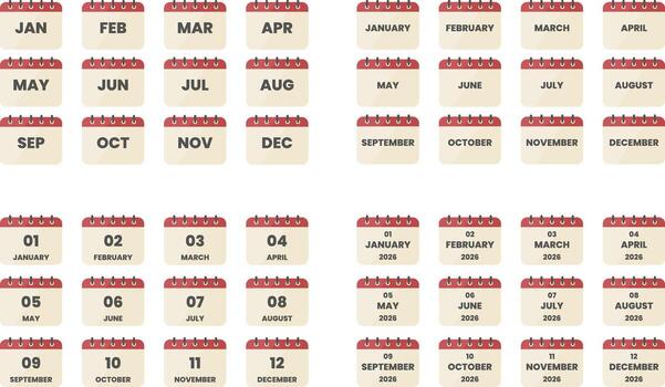Set of calendar icon monthly format in various style vector